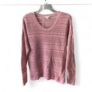 J. Jill Women's Textured Crochet Cottage Sweater Pink Mauve Cotton size XS
